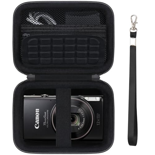 Image of Camera Case for Canon PowerShot ELPH 360 HS A, IXY 650 /ELPH 360 Camera Protective Case Storage Holder Travel Bag with Wrist Strap, Mesh Pocket for Battery Pack, USB Cable, Black
