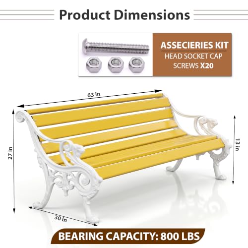 Image of BRISHI 3 Seater Cast Iron FRP Garden Bench for Indoor & Outdoor Park /Patio /Living Room /Terrace /Balcony (Yellow+ White)