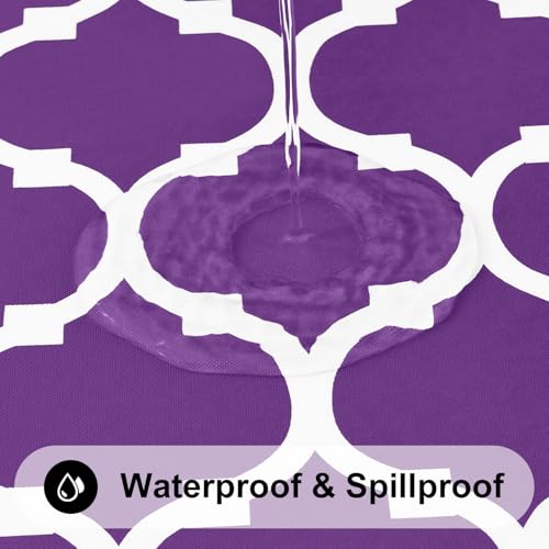 Smiry Round Picnic Tablecloth, Waterproof Elastic Fitted Table Covers for 45" - 56" Tables, Wipeable Flannel Backed Vinyl Tablecloths for Camping, Indoor, Outdoor, Purple & White by Smiry - Used condition - Image 4