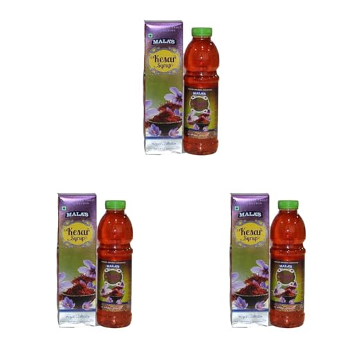 Image of Mala's Kesar Syrup, 750 Millilitre, Liquid, Vegetarian (Pack of 3)