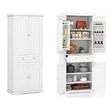 COSTWAY Küchenschrank Holz, Hochschrank mit 4 Türen, Küchenbuffet mit 4 verstellbaren Regalen & Schublade, freistehender Aufbewahrungsschrank für Küche, Esszimmer, Waschküche, Wohnzimmer, Weiß