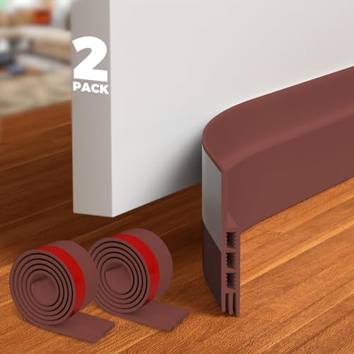 Image of Holikme Door Draft Stopper 2-Pack, Under Door Seal for Bottom Gap Filler | Strong Adhesive Silicone Weather Stripping Garage Window Blocker Cold Air & Noise, Door Sweep Save Energy, Brown 37 Inch