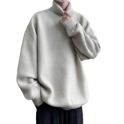 Men's Turtleneck Sweater Pullover Loose Casual Sweater Solid Thicken Warm Sweaters