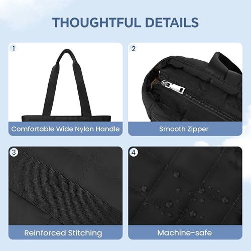 befen Puffer Handtasche Damen Groß Shopper Tasche Tragbare 15.6' Laptop Tote Bag Sporttasche Reisetasche Mit Reißverschluss Trolley-Abdeckung für Arbeit, Reisen, Fitness (Schwarz)