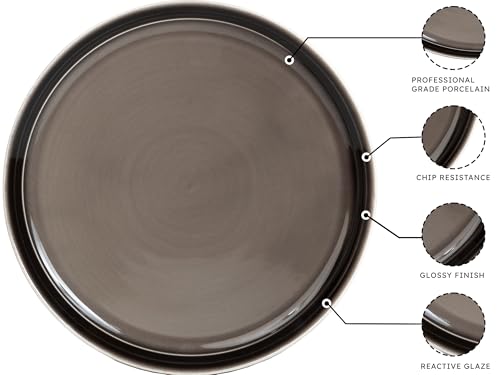 Image of Bodhi House Handcrafted Chip Resistant Porcelain Dinner Set, 18 Pieces Dish Set Serving for 6, Microwave and Dishwasher Safe, Bone-ash Free, Crockery Set for Dining and Gifting, Smoke Grey