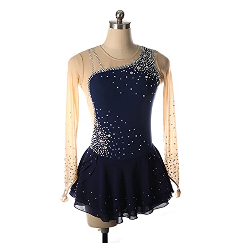 Vestido infantil para meninas com estampa de patinação no gelo feminino adulto com strass brilhante