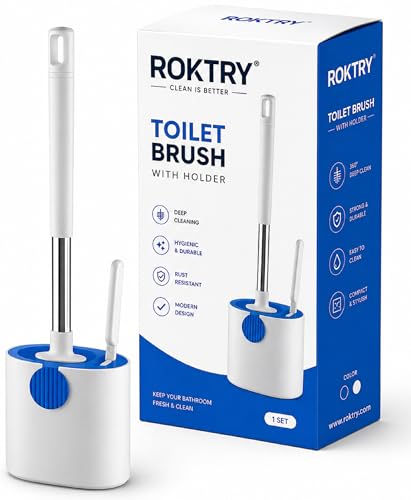 Image of ROKTRY Toilet Cleaning Brush with Gap Brush Holder Set, Modern Bathroom Cleaning Brush, Durable Long Handle, Hygienic Deep Cleaning Toilet Bowl Brush, Compact & Stylish, Rust-Resistant, Easy to Clean