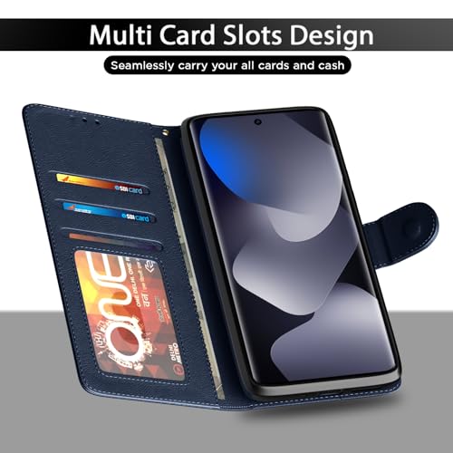 Image of Amazon Basics Flip Cover for Redmi Note 15 5G Leather Finish | Wallet Stand and Shock Proof | Inside TPU with Card Pockets | Complete Protection Flip Case (Blue)
