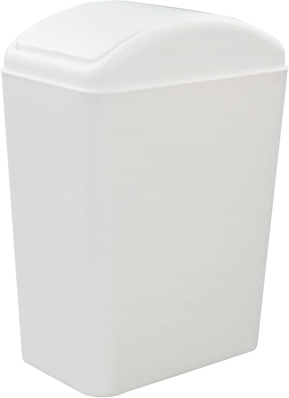 20 L Plastic Trash Can, White Plastic Swing Top Bin, 1 Pack