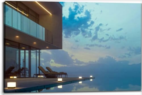 Canvas Wall Art Dusk Infinity Pool 24x32in