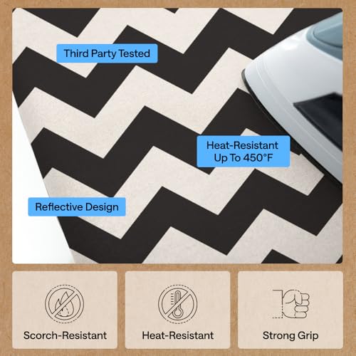 Image of Gorilla Grip Reflective Silicone Ironing Board Cover, 15x54, Fits Large and Standard Boards, Pads Resist Scorching and Staining, Elastic Edge, Thick Padding, No Fasteners Needed, Chevron Black Linen