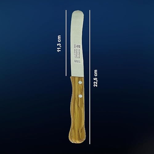 Miniatura 2 de SMI - Cuchillo de pan Solingen Cuchillo de mantequilla con mango de madera de olivo Cuchillo de mesa con hoja ancha - Fabricado en Alemania - No