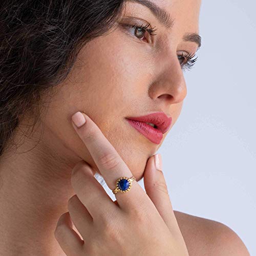 14k Gold Plated Over 925 Sterling Silver Lapis Lazuli Ring - Vintage Style December Birthstone Blue Gemstone Sizable Ring - Classic Handmade Jewelry Gift For Her - Adjustable Dainty Promise Ring4