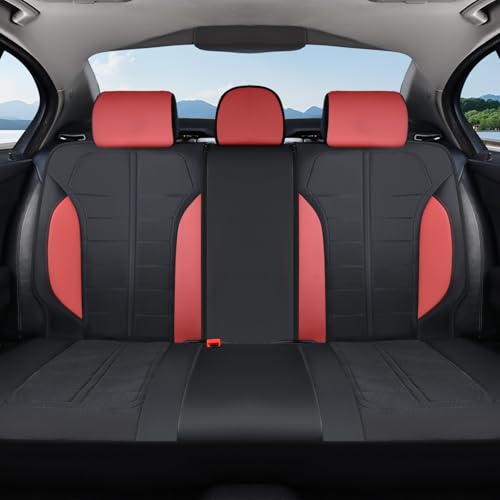 Image of Coverado Seat Cover, Car Seat Cover Rear Seats, 3D Air Mesh Breathable Seat Protectors Sports Carbon Fiber Design Airbag Compatible Comfort Universal for Most Cars, Van,Trucks, SUV, Black&Wine
