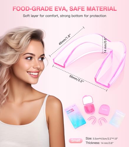 Image of Anti Grinding Guard, Small Mouth Guard for Women, 4 Pack Moldable Teeth Guard at Night Sleep Ventilated Teeth Grinding Guard Box with 5X Magnifying Mirror