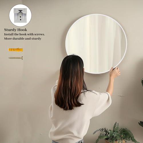 Image of Sunniry White Circle Mirror, Round Mirror 20 inch, White Round Mirrors Matte Metal Frame, Circle Mirrors for Bathroom, Bedroom, Living Room, Hallway.