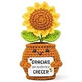 EQUIK PRODUCTS Regalo Profesora/Profesor – Girasol de Ganchillo “Gracias por ayudarme a Crecer” – Regalo Profe Fin de Curso, Maestra, Profesora Infantil o Guardería – Detalle Original para Profesores