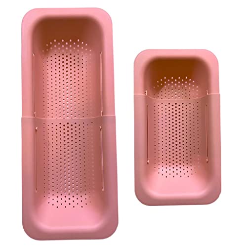 Passoire extensible pour évier - Panier pour laver les légumes, les fruits, égoutter les pâtes et la vaisselle - Gain de place - Rose
