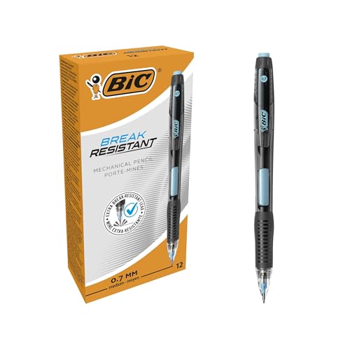 BIC Break Resistant Druckbleistift 0 7 mm Mit Twist-Up Radiergummi Bruchfeste Mine mit Nanodiamanten Grau 12 Stück