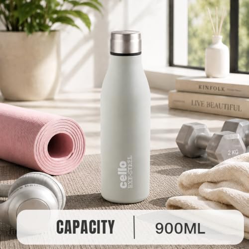 Image of CELLO Gem Stainless Steel Water Bottle for Daily Use 900 ml Grey | Easy to Carry & Clean, Rust Proof Leak Proof Freezer & Fridge Safe Single Wall Steel Water Bottle for School Kids, Travel & Office