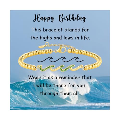 Image of Gift for Daughter Sister Bestie Friends Mom The Waves of Life We've Through Together Wave Bracelet Women Birthday Retirement Insprational Gifts for Her