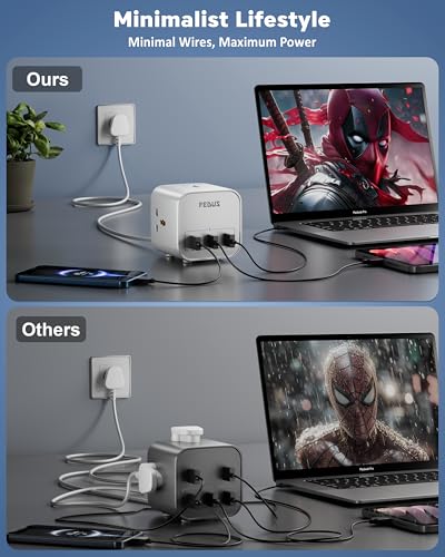 Image of FEDUS Surge Protector, 3 Way Cube Shape Universal Sockets with USB Port Type A & C, 6 Feet Long Cable, Extension Board Cord Overload Protection, Fireproof Power Strip Switch Board, Spike Guard