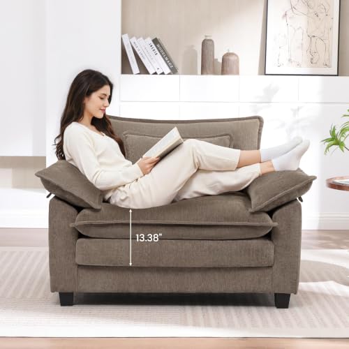 Image of Oversized Accent Chair for Living Room,44 inch Chenille Upholstered Armchair,Modern Cloud Sofa Chair with Extra Thick,Comfy Reading Chair Side Chair for Bedroom Apartment Brown