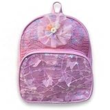 Mochila Infantil Rosa com Lantejoulas, Borboletas e Flor Decorativa, Mini Tamanho