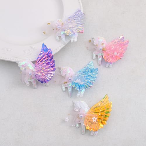 5PCS Unicorn Glitter Sequin Hair Bow Clips for Toddler, Baby Teen...