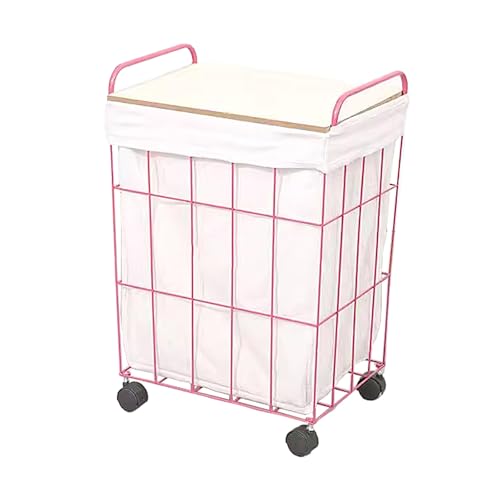 Panier à linge pliable rose avec roulettes pour placard et chambre