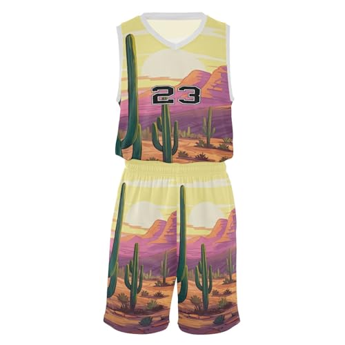 FLildon Desert Cactus Boys Basketball Jersey Set Tank Top Shorts Tracksuit Sport Training Suit for Kids, XL