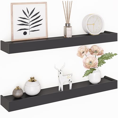 Ballucci Modern Floating Shelves 24", Set of 2 Wood Wall Mount Ledges for Nursery, Living Room, Bathroom, Kitchen, Office, Black