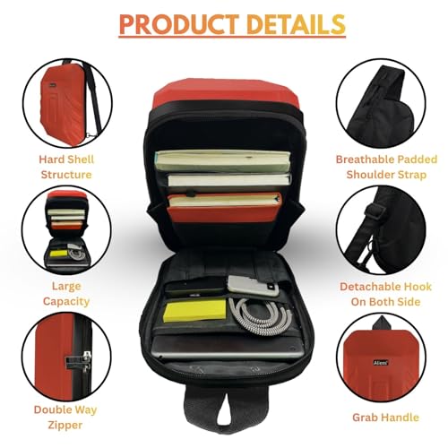 Image of Tukzer ABS Hard Shell Sling Bag Aliens Series 180Open Crossbody Side Shoulder Bag for Mens, Women, Office,Travel,Everyday Mini Backpack for iPad,Tablet,Smartphone,Charger,Headphone,HDD,Camera(02-RED)