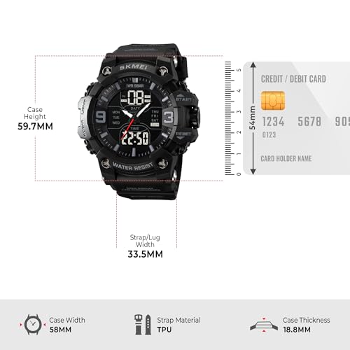 Image of Skmei Sports Watch for Men and Boys, Dual Time, Chronograph, Alarm and EL Light, 50m Waterproof, Bold Design- 2222