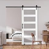 VEVOR 36x84 Inch Glass Barn Door with 6.6ft Sliding Door Hardware Kit Included, 5 Frosted Glass, Water-Proof & Scratch-Resistant Solid Wood, Pre Drilled Easy Assembly with Handle & Floor Guide, White