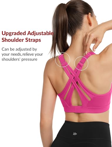 Image of Yvette Criss Cross Adjustable High Impact Running Bra | Pickleball Tennis, Big Bust Plus Size, Adjustable Strap, Wireless Sewn in Pads, No Bounce, Full Coverage, Moisture-Wicking