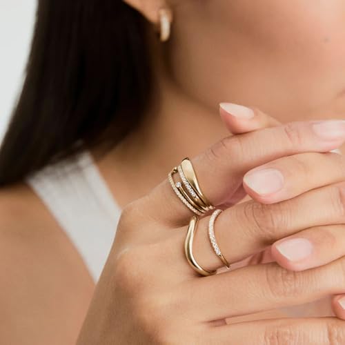 Kainier 2pairs Stacking Rings for Women 1mm 14K Gold Plated CZ V-Shaped Wavy Band Thin Pinky Thumb Stackable Ring Set Dainty Non Tarnish Comfort Fit Size 5 to 104