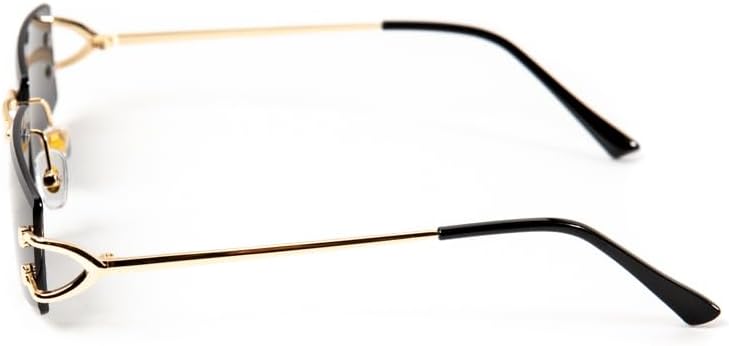 Street Knitted Men Women Stylish Narrow Rimless Black Gradient Tinted Lens Rectangular Gold Frame Shades 90s Rectangular Slim Small Frameless Retro Trendy Hip Hop Square Unisex Sunglasses - Image 6