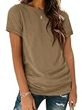 Picture of ATHMILE Womens T Shirt Summer Tops Short Sleeve Fashion Basic Casual Oversized Beach Vacation Clothes 2025 Trendy Coffee