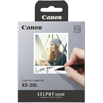Canon Conjunto de tinta colorida/etiqueta PP-20L (20 folhas), compatível com impressora quadrada Canon SELPHY