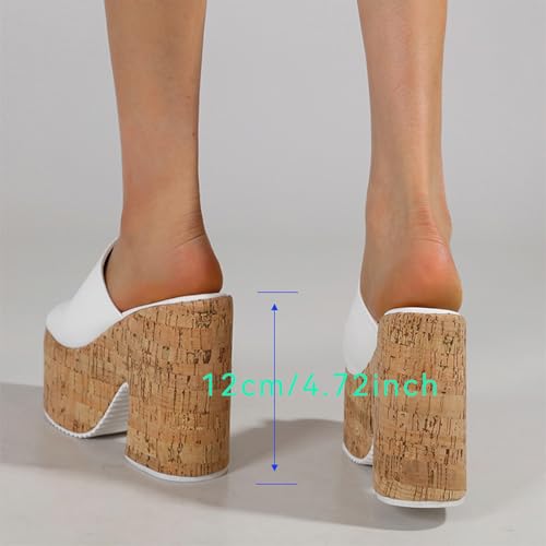 Women's Cork Platform Open Round Toe High Chunky Heel Mules Sandals Sexy Backless Comfortable Slip On Non-slip Dress Summer High Heel Sandals fot Party Dance Wedding Shoes4