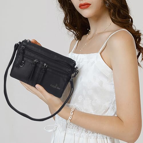 Image of Angel Kiss Small Crossbody Bag for Women Leather Crossbody Purse Triple Compartments Cell Phone Purse Shoulder Bags for Women