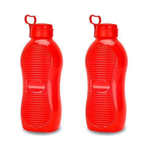 Image of oliveware King Premium Plastic Water Bottle | Sturdy with Holder | BPA Free with 100% Leak Proof | 2 Litre - Set of 2 (Red)