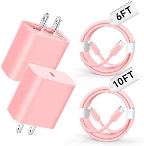 USB C Charger Compatible with i Phone Charger 2Pack 20W Type C Wall Phone Charger with 6/10FT Fast Charging Cable Compatible with i Phone 14/13/12/11 Pro/Pad/Pro Max/Plus/XS/XR/X/SE/8 Pink