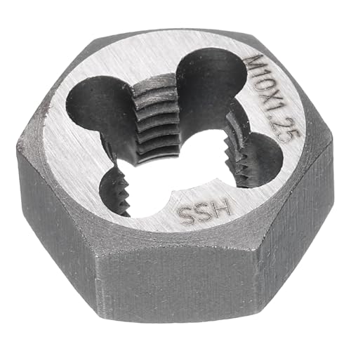 sourcing map Hex Threading Die M10 x 1.25 Metric Thread Right Hand High Speed Steel Rethreading Fixed Die Screw Cutting Tapping Repair Tool