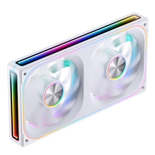 Image of JONSBO ZA-240W PC Case Fan,All(2)-in-One,Single Frame Unit with 2x120mm ARGB Fans,PWM,3Pin ARGB, Silent Computer with 4-Sides Infinity Mirror Fan 2400RPM,Aluminum Nameplate,28mm Thick White