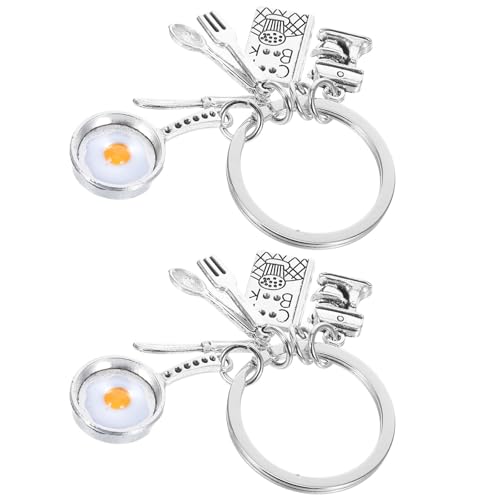 2 Pièces Accessoire Porte-clés Œuf au Plat, Alliage Argenté