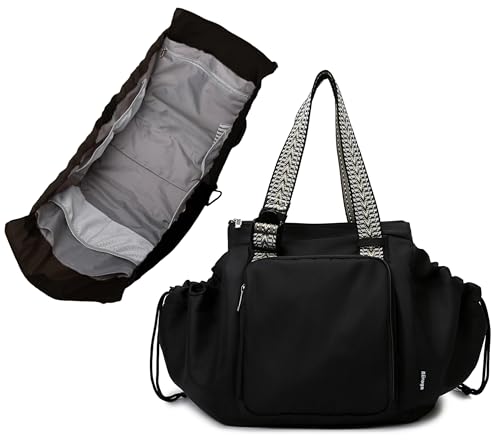 Diaper Bag Tote with 16 Compartments Convertible Travel Bag with Trolley Sleeve Hanging Car Seat Organizer Multi-functional Work Tote 3-in-1 Shoulder Bag for Teacher Nurse (Midnight Black)