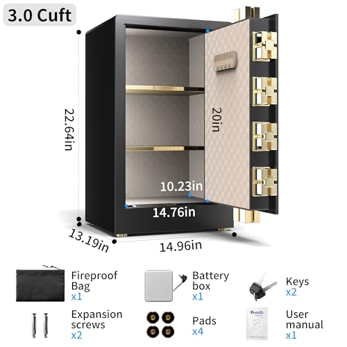 Safe Box, Money Safe with Key & Fireproof Bag, 3.0 Cubic Feet Home Safes, Cash Documents Safety Safe, Digital Keypad, Dual Alarm System, Large Safety Box for Personal, Office, Hotel by x-safe - Used condition - Image 7
