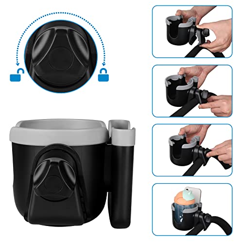 Image of Accmor Stroller Cup Holder with Phone Holder, Bike Cup Holder, Universal Cup Holder for Uppababy Nuna Doona Strollers, 2-in-1 Cup Holder for Walker, Wheelchair, Scooter